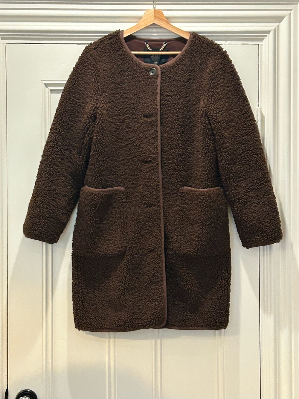 J. Crew Teddy Jacket Textured Sherpa Luxury Knit Chocolate Brown Size Medium